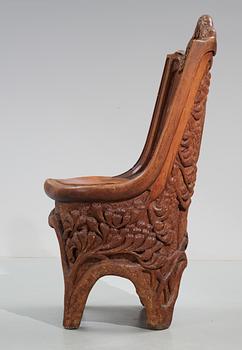 GUSTAF FJAESTAD, skulpterad stol, så kallad "Stabbestol", Värmland, ca 1900, jugend.