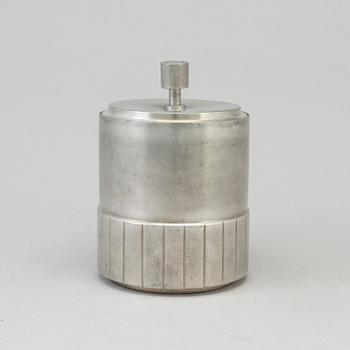 GAB, a lidded pewter jar, 1930.