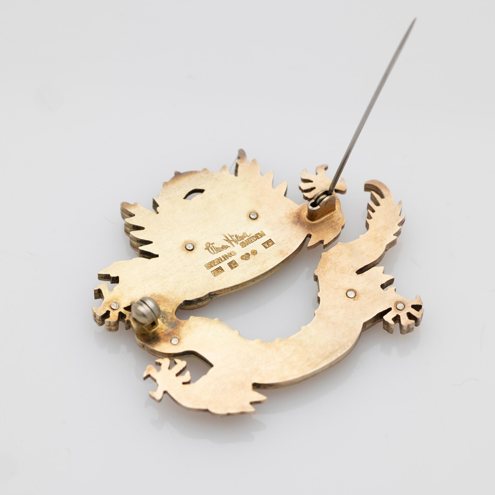 Wiwen Nilsson, Brosch i form av en drake, förgyllt sterling silver, Lund, 1973.