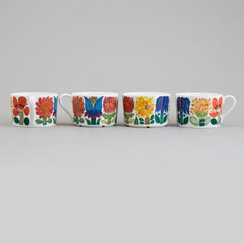 STIG LINDBERG, six 'Tahiti' bone china tea cups and saucers from Gustavsberg, 1970's.