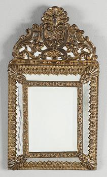 SPEGEL, mässingsplåt, barockstil, 1800-talets andra hälft.