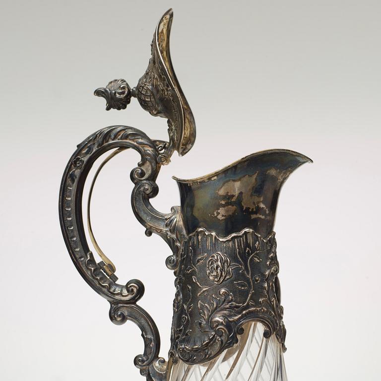 VINKANNA, glas, silver, otydliga stämplar, möjligen Tyskland, svensk kontrollstämpel, sent 1800-tal.