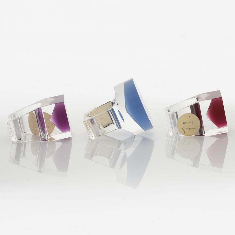 Siv Lagerström, three acrylic plastic rings, 1970s.