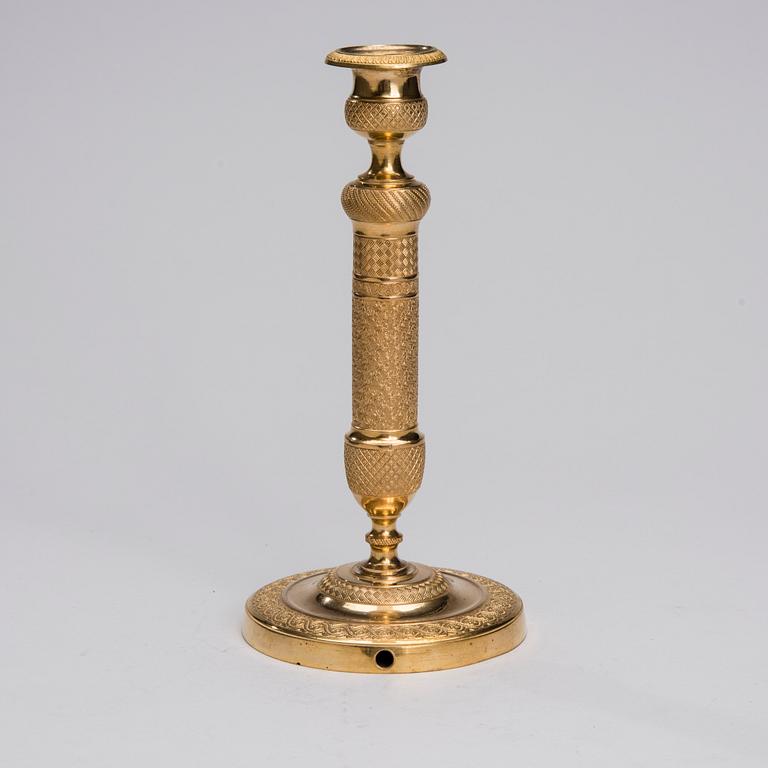 LJUSSTAKE, empire, brännförgylld mässing, 1800-talets början.