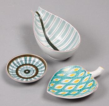 SKÅLAR samt FAT, fajans, 3 delar, 1940/50-tal, Stig Lindberg, Gustavsberg.