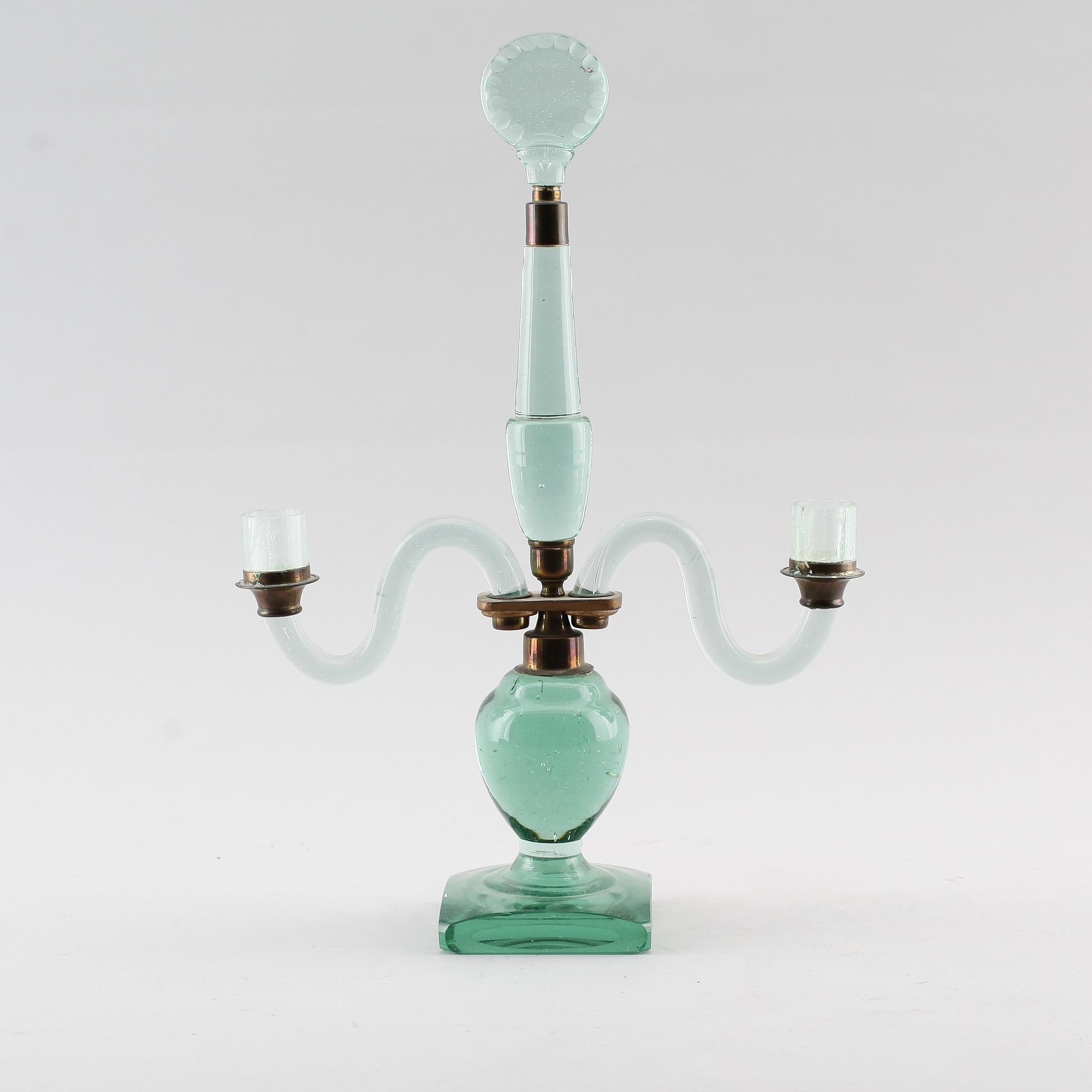 KANDELABER, glas och mässing, tidigt 1900-tal.