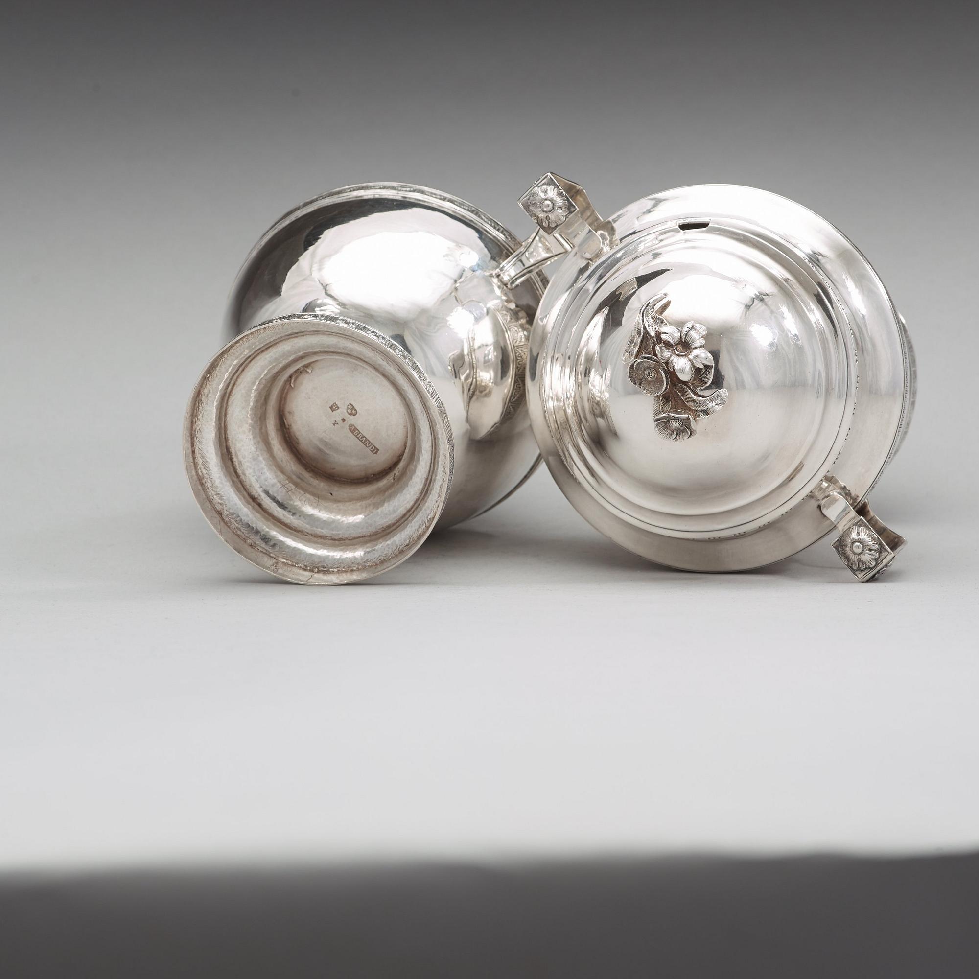 A pair of Swedish 18th century silver sugar-bowls and covers, mark of Anders Brandt, Norrköping 1781.