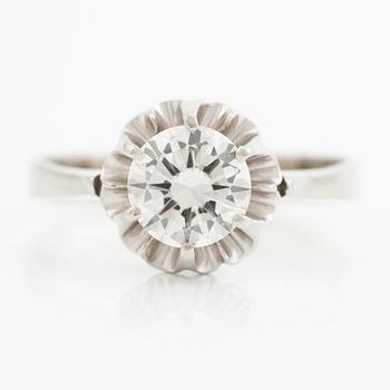 Ring 18K white gold set with a round brilliant-cut diamond.