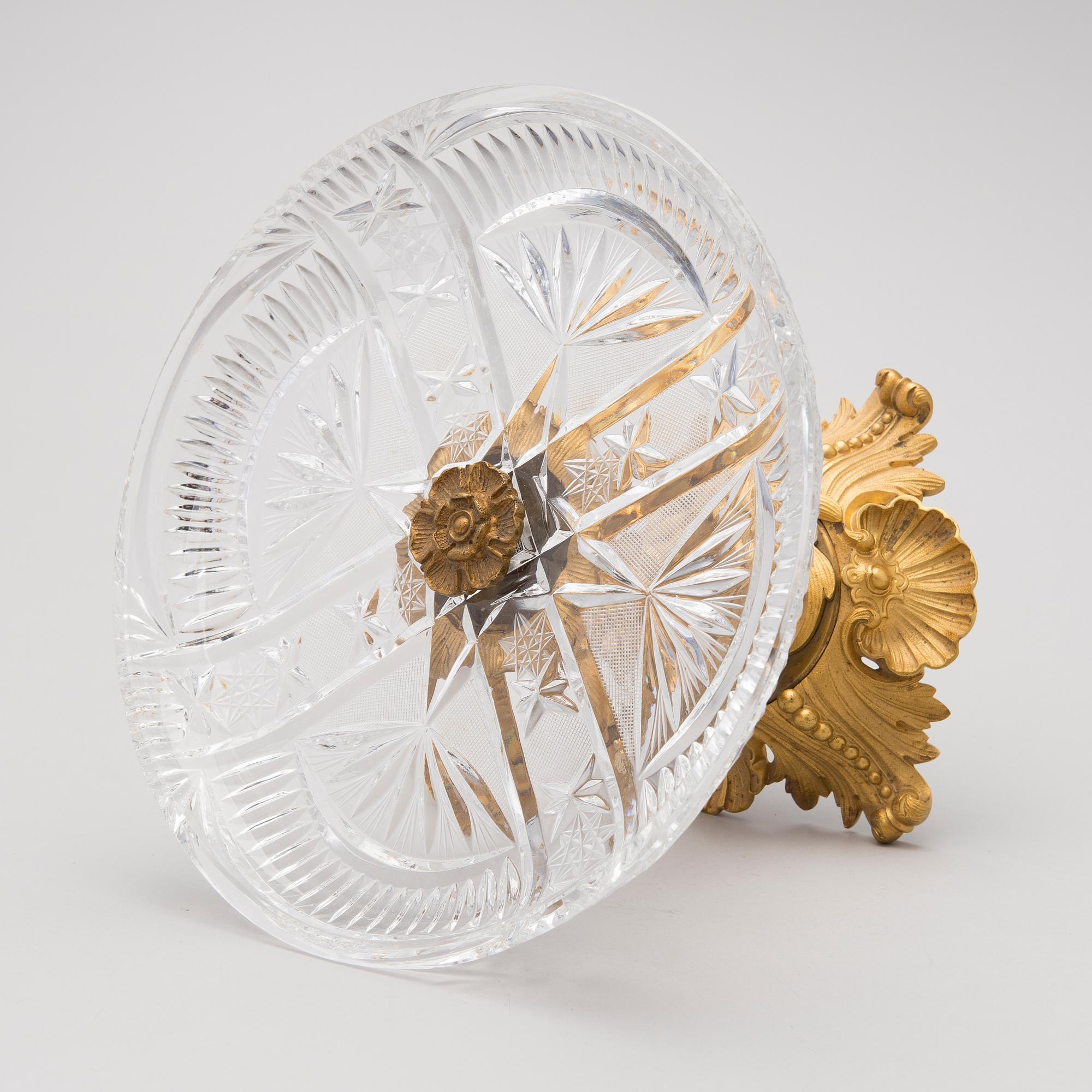A mid-19th Century footed plate in gilt bronze and cut glass, presumably from Russia.