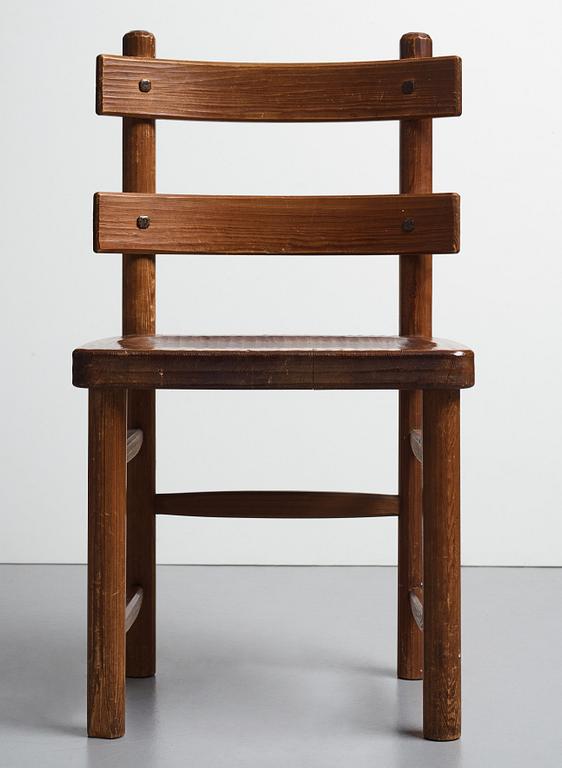 Axel Einar Hjorth, a set of 4 stained pine 'Sandhamn' chairs, Nordiska Kompaniet Sweden 1931-1932.