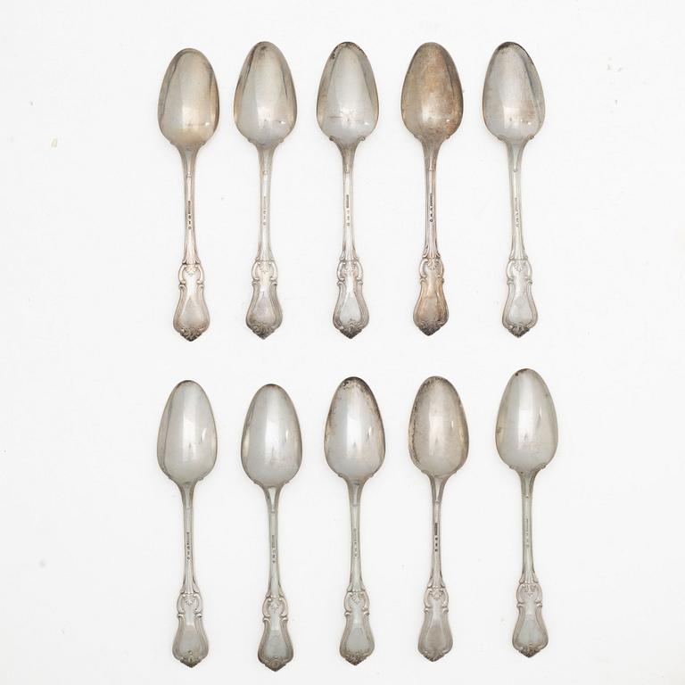 A set of ten Swedish silver dinner spoons,  “Olga”, mark of Hans Georg Vogt & Söner, Kristianstad, 1859.