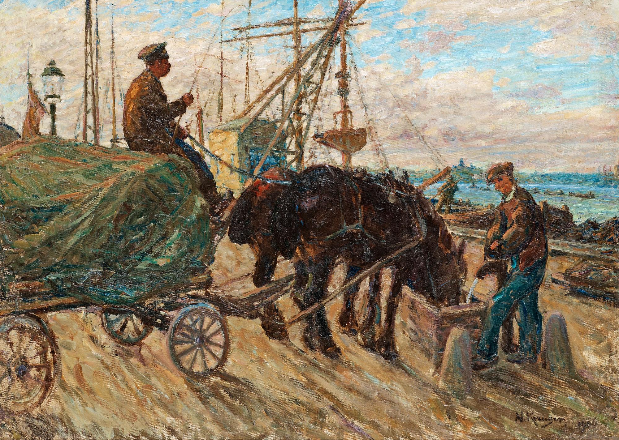 Nils Kreuger, "Draghästar i uppförsbacke" / "Hästar, som vattnas, Stadsgården".