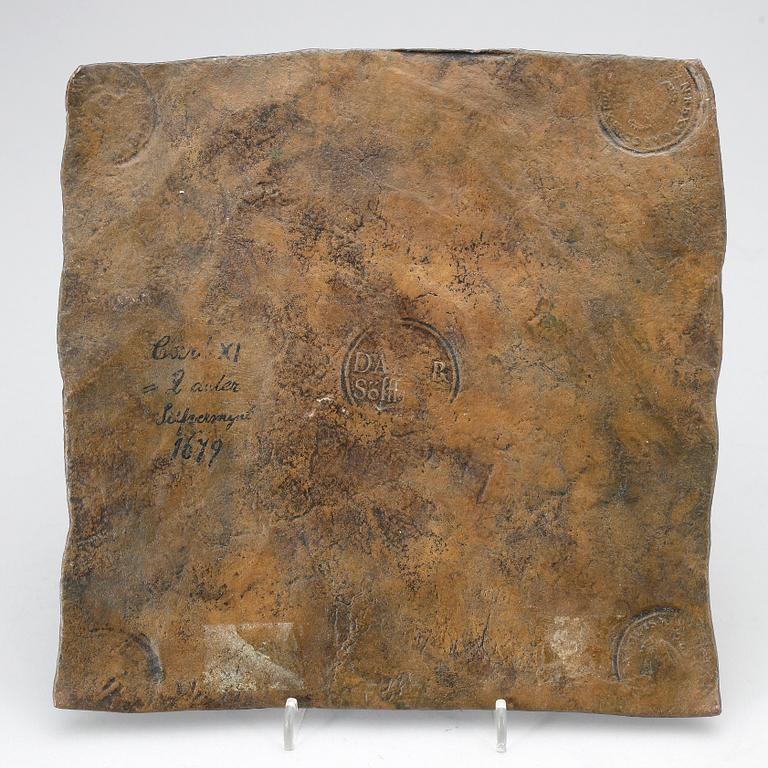PLÅTMYNT, koppar, 2 daler silvermynt, Karl XI, Sverige 1679.