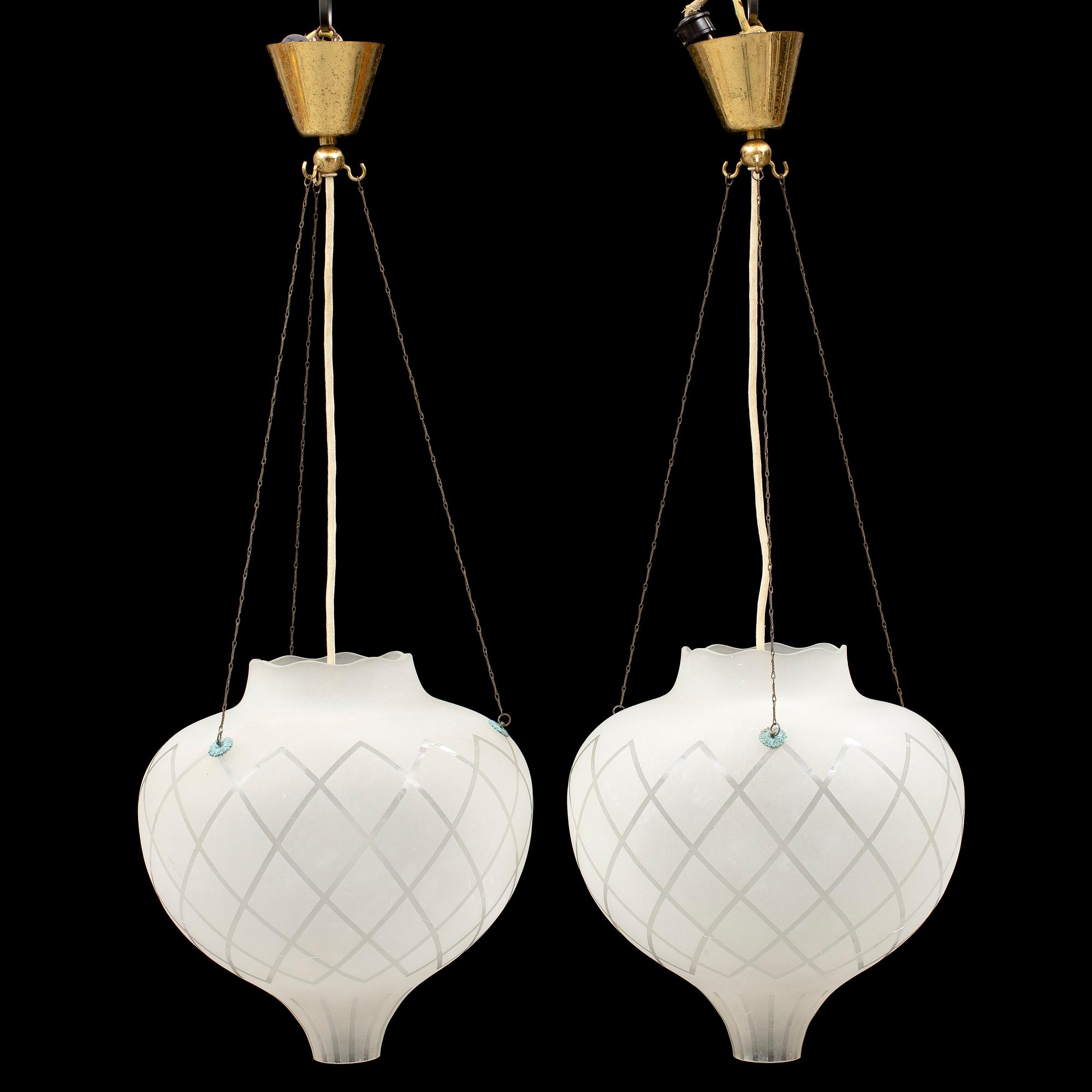 A pair of ceiling lights, probably 1940s.