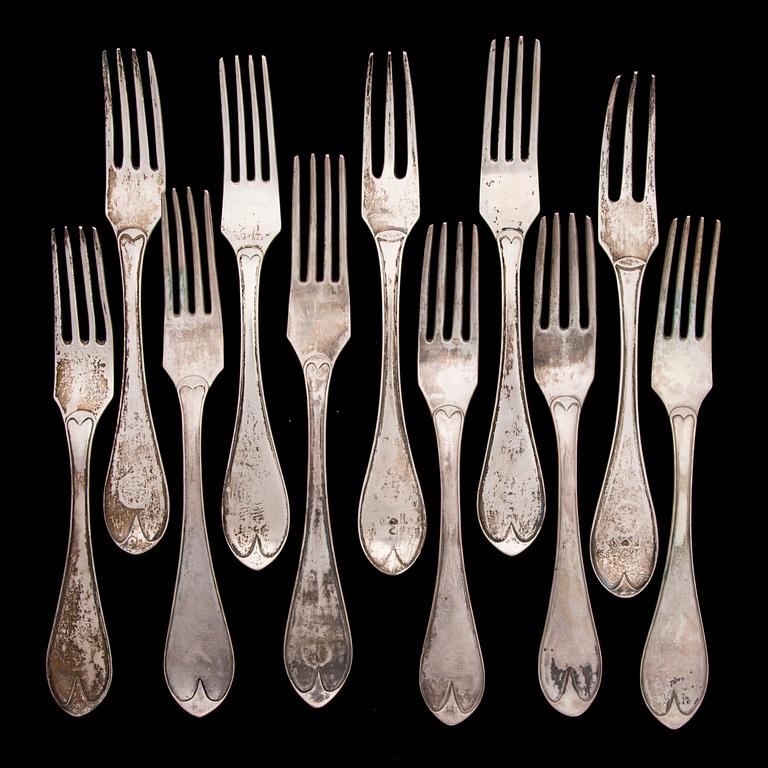 GAFFLAR, 11 st, silver, gammalsvensk modell, Finland 1800-talets början och första hälft. Vikt 654 g.