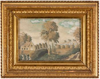 BRODERADE TAVLOR, ETT PAR, 1800-tal.