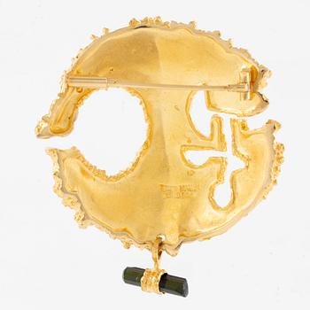 Björn Weckström brooch 18K gold with tourmaline "Inkasol", for Lapponia.