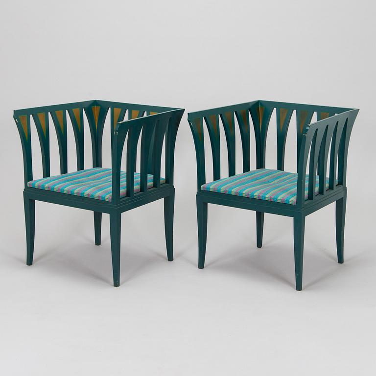 Eliel Saarinen, furniture, 5 pieces, "Blue suite" for Adelta, Finland 1980s.