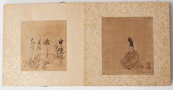 ALBUM, 12 målningar med kalligrafi. Japan, Meiji (1868-1912).
