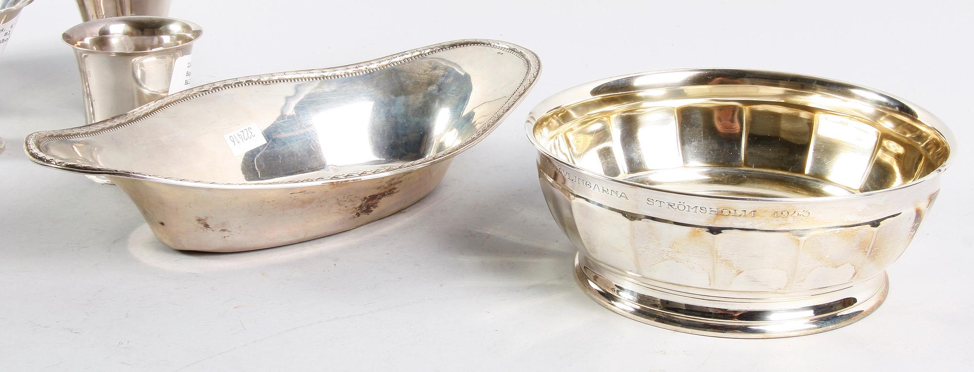 PARTI SILVER, 6 delar. Bägare samt skålar. Bl a CG Hallberg, GAB, Stockholm.
