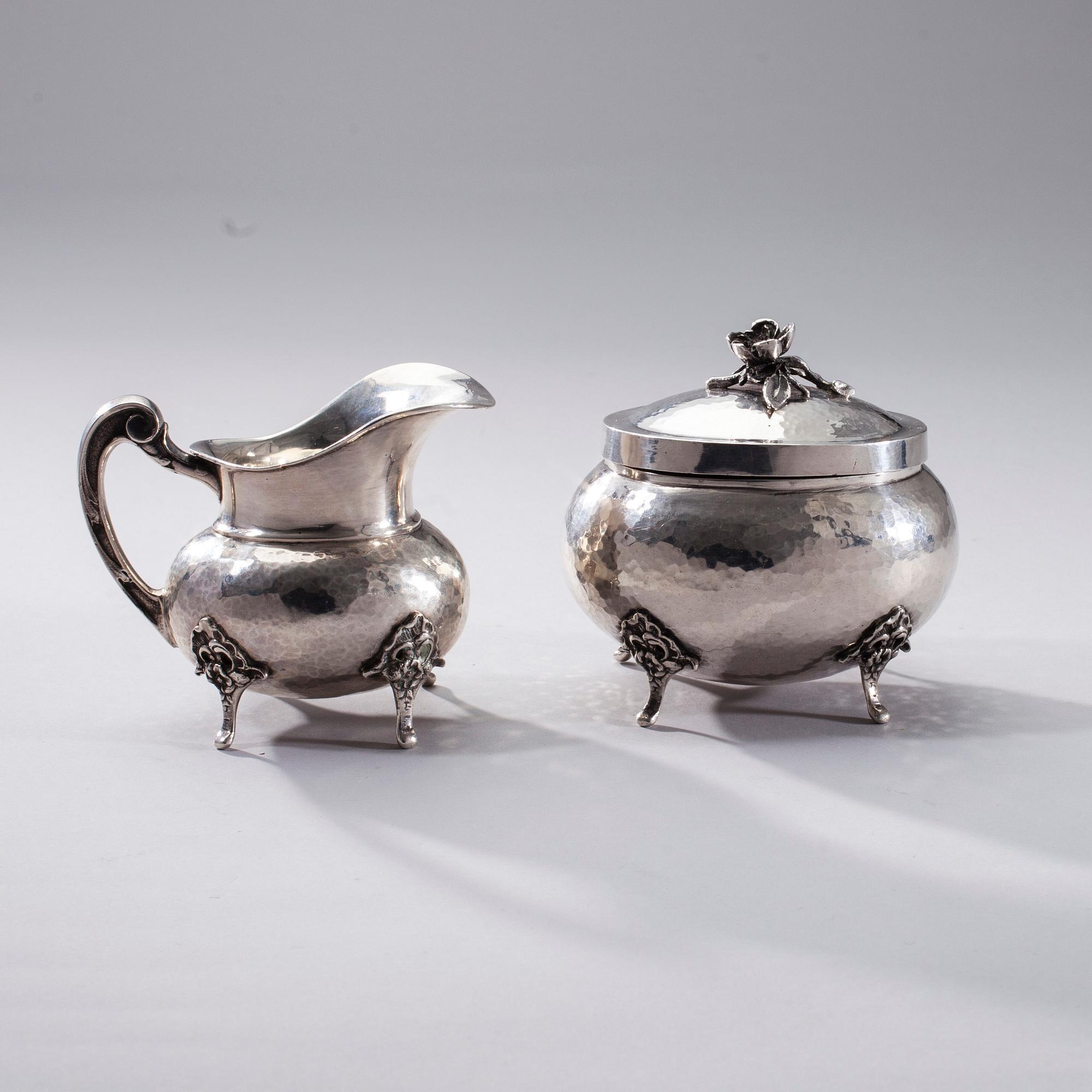 SOCKERSKÅL och GRÄDDSNÄCKA, silver, finska kontrollstämplar, Tyskland 1930-tal. Vikt 359,6 g.