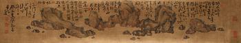 A hand-scroll of a rocky landscape, copy after Gao Fenghan (1683-1748), Qing dynasty, 19th Century.