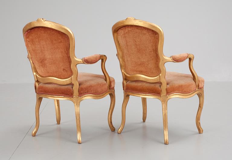 A pair of Swedish Rococo 18th century armchairs.