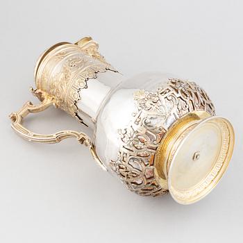 A French Renaissance-style parcel-gilt silver wine-jug, French export mark, after 1879.