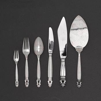 Johan Rohde, a set of 34 pcs of sterling "Acorn" flatware, Georg Jensen, Copenhagen 1933-77.