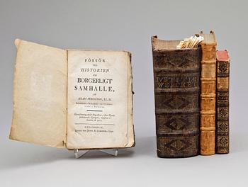 BÖCKER, 4 st, bla "Försök till Historien om Borgerligt Samhälle" av Adam Ferguson, Stockholm 1790.