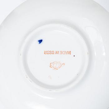 Tweleve coffee cups and saucers, 'Cobalt Net', Lomonosov.