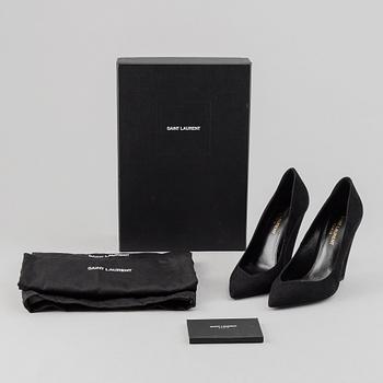 Yves Saint Laurent, a pair of black suede shoes, size 36½.