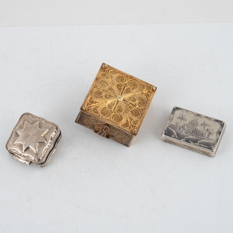 Three Silver Boxes, including Holland circa 1900.