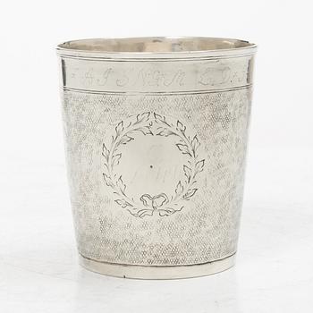 Cup, silver, so-called snake skin cup, unidentifiable marks, early 18th century.