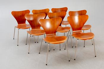 Arne Jacobsen, stolar 8 st "Sjuan" för Fritz Hansen Danmark 1900-talets andra hälft.