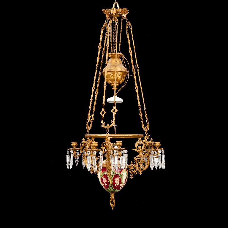 TAKFOTOGENLAMPA, majolika, tidigt 1900-tal. Diam c:a 60 cm.