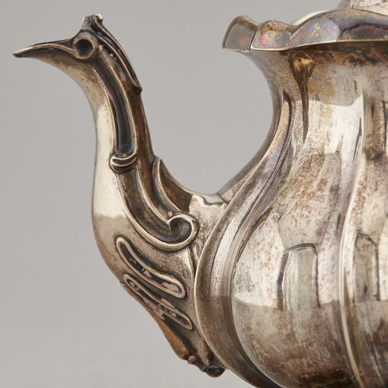 CHRISTIAN HAMMER, kaffekanna, silver, nyrokoko, Stockholm 1857.