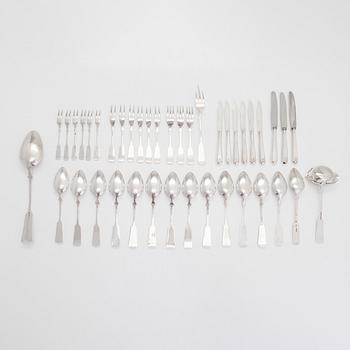 A set of 38 pieces silver "Musslan" cutlery, Finnish hallmarks, Kokkola 1854, mostly Hämeenlinna 1926 -1951.