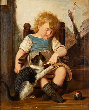 Unknown artist, 19th century, Girl with Cat.