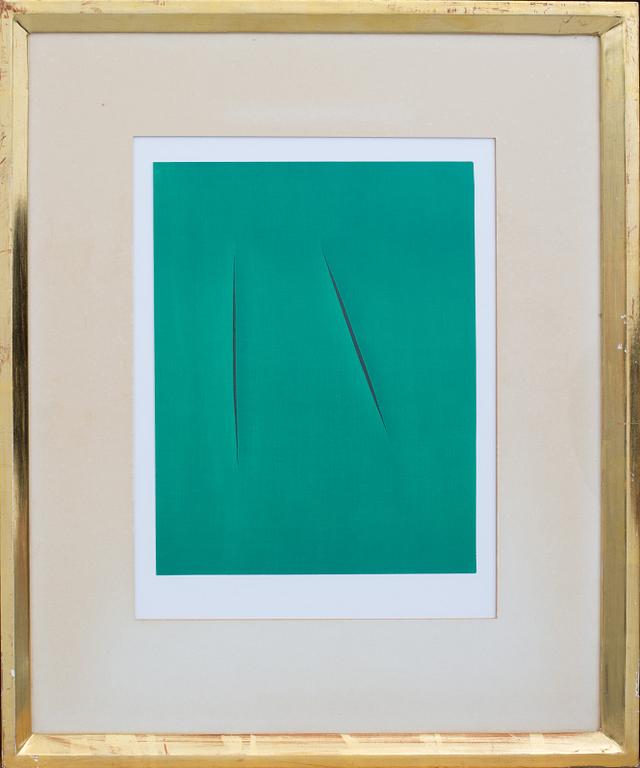 LUCIO FONTANA, pochoir in colours, unsigned, from XX:e siècle no 12 1959, printed by Daniel Jacomet, Paris.