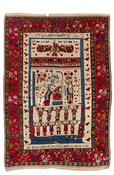 500. A pictoral Qashqai rug, Southwest Persia, c. 222 x 152 cm.