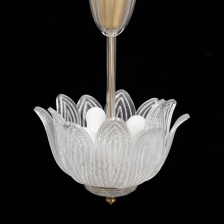 A glass ceiling lamp, probably Orrefors, mid 20th century.