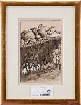 ROBERT HÖGFELDT, 2 st, akvarell samt tuschlavering. sign.