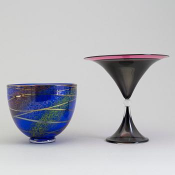 WILKE ADOLFSSON, two glass bowls, signed and dated 92 and -02.