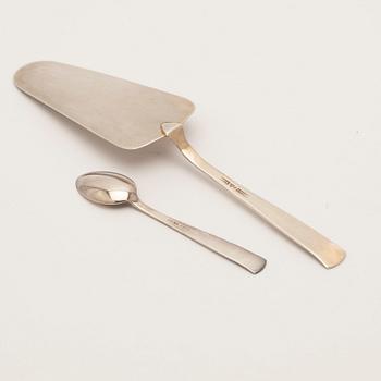 Jacob Ängman, kaffeskedar 12 st, samt tårtspade, silver, "Rosenholm", GAB, Stockholm.