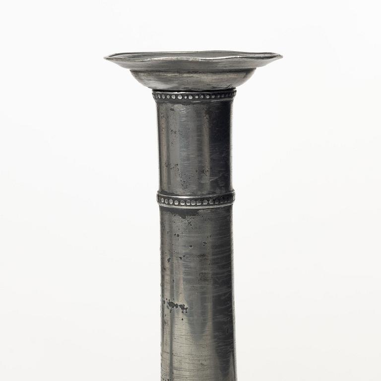 A pair of late gustavian pewter candlesticks attr. to Hans Wicksten (master in Västerås 1782-1810/14).
