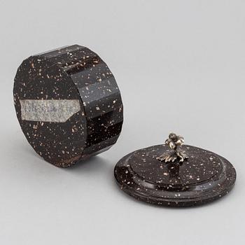 A Swedish Empire 19th century porphyry butter box.