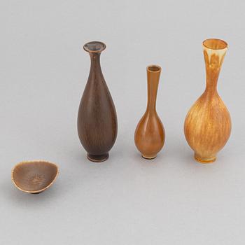 Berndt Friberg, a set of three stoneware miniature vases, Gustavsbergs studio, 1960's/1970's.