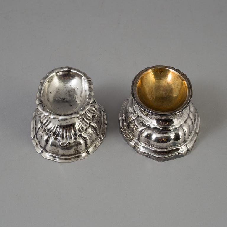 Two silver parcel gilt salt cellars, mark of Johann Jacob Rösch (1764-1807), and unidentified master Augsburg 1777-1779.