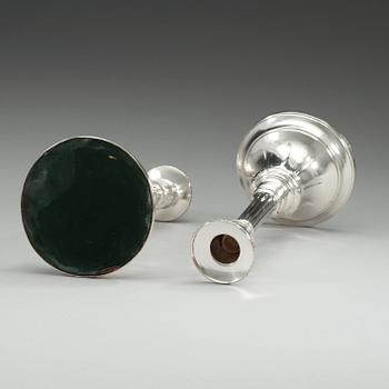 A pair of Swedish 18th century silver candlesticks, makers mark of Carl Fahlberg, Uppsala 1784-1786.